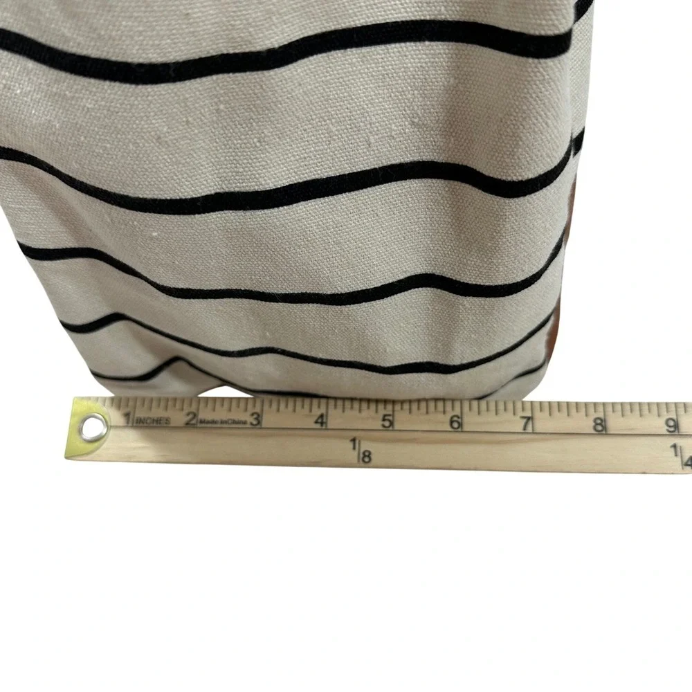 TOMS DSW Striped Canvas Tote Bag Cream Black Brown Vegan Leather Weekender Large